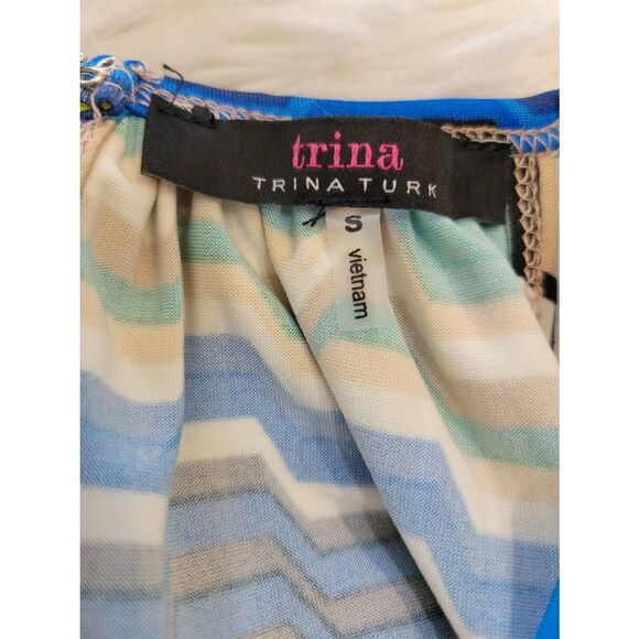 Trina Turk Sz S Abstract Polyester Cold Shoulder Halter Sun Dress - Picture 6 of 6